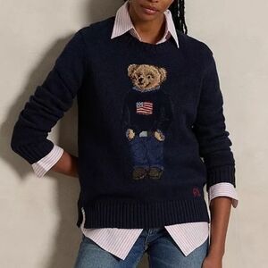 NWT Polo Ralph Lauren Polo Bear Cotton-Linen Sweater Navy Small
